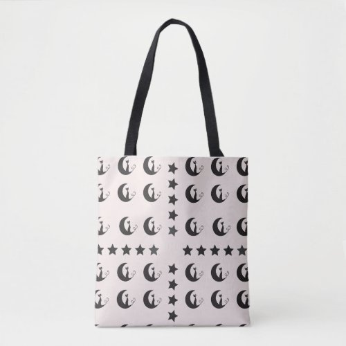 black cat starry crescent moon tote bag