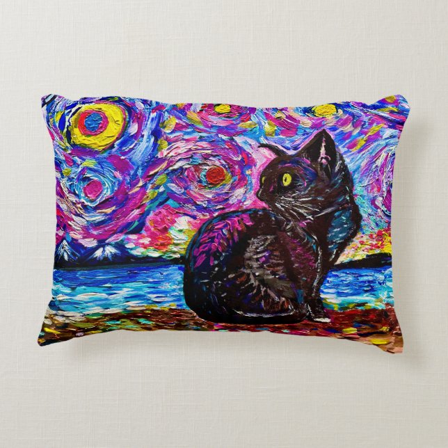 Black Cat Starry Night Accent Pillow (Back)