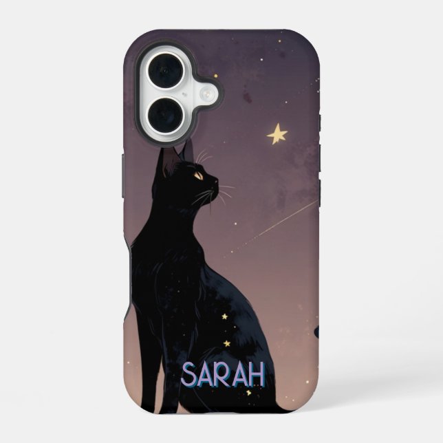 Black Cat Starry Night Celestial Feline Art Gift Iphone Case (Back)