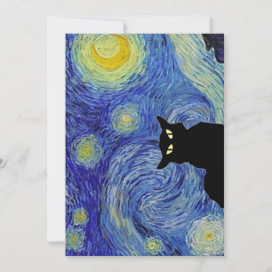 Black Cat Starry Night Holiday Card