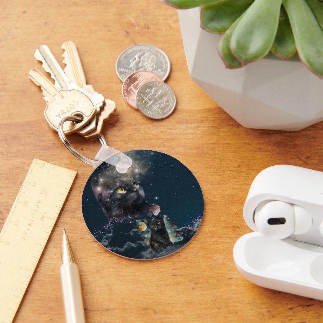 Black Cat Starry Night Keychain (Desk)