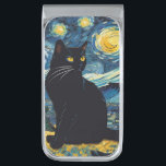 Black Cat Starry Night Rendition Money Clip<br><div class="desc">Custom money clip featuring black cat starry night rendition. See my money clip collection for more customized styles.</div>