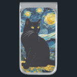 Black Cat Starry Night Rendition Money Clip<br><div class="desc">Custom money clip featuring black cat starry night rendition. See my money clip collection for more customized styles.</div>