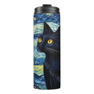 Black Cat Starry Night Thermal Tumbler