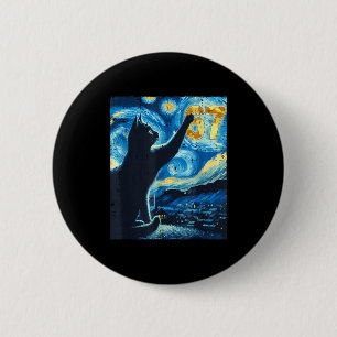 Black Cat Starry Night Van Gogh Cat 67 Six Seven M Button