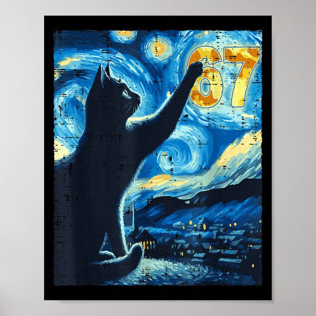 Black Cat Starry Night Van Gogh Cat 67 Six Seven M Poster (Front)