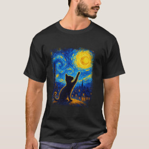 Black Cat Starry Night Van Gogh Cat Cat Mom Cat Da T-Shirt