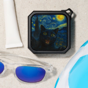 Black Cat Starry Night Van Gogh Cat Selfie Bluetooth Speaker