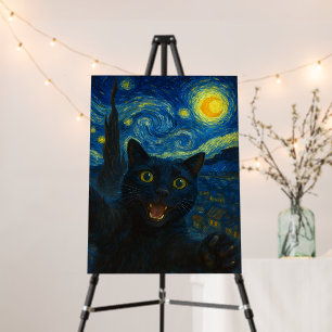 Black Cat Starry Night Van Gogh Cat Selfie  Foam Board