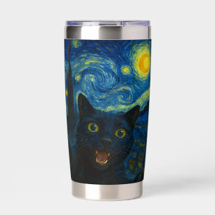 Black Cat Starry Night Van Gogh Cat Selfie  Insulated Tumbler