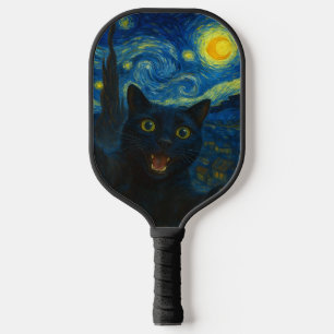 Black Cat Starry Night Van Gogh Cat Selfie Pickleball Paddle