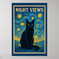 Black Cat Starry Night Van Gogh