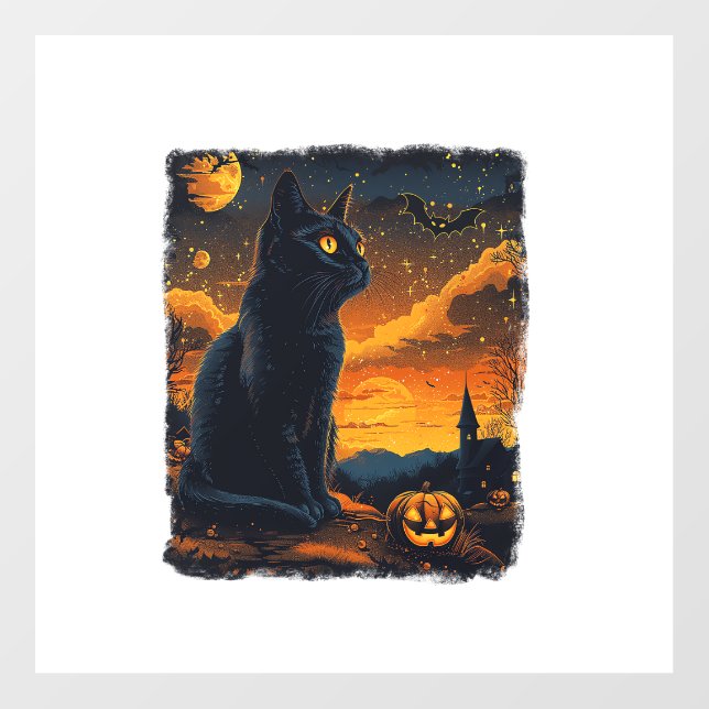 Black Cat Starry Night Van Gogh Pumpkins Bats Hall Floor Decals (Front)