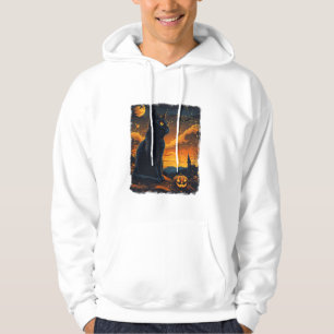 Black Cat Starry Night Van Gogh Pumpkins Bats Hall Hoodie