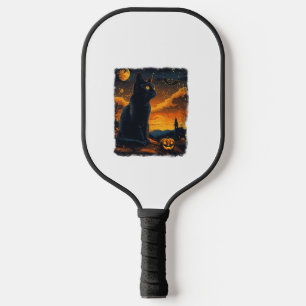 Black Cat Starry Night Van Gogh Pumpkins Bats Hall Pickleball Paddle