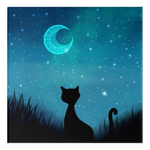 black cat Starry sky Acrylic Print