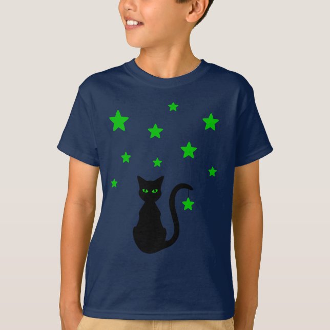 Black Cat Stars T-Shirt (Child) (Front)