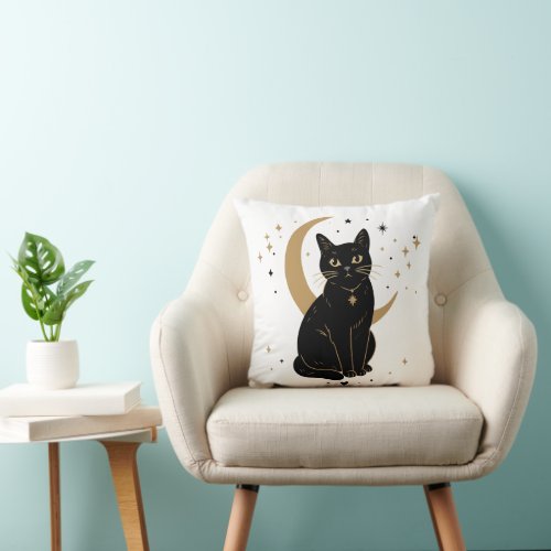 Black cat sticker throw pillow