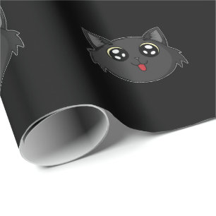 black cat sticks tongue wrapping paper