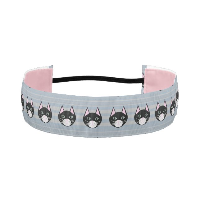Black Cat, Stripes Athletic Headband (Front)