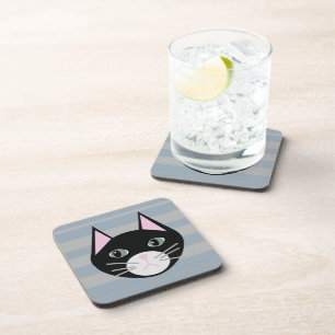 Black Cat, Stripes Beverage Coaster