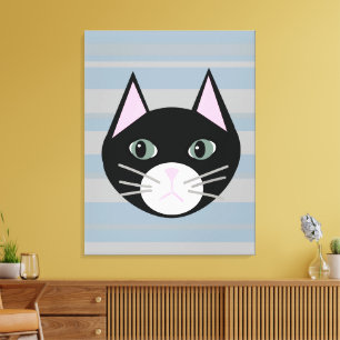 Black Cat, Stripes Canvas Print