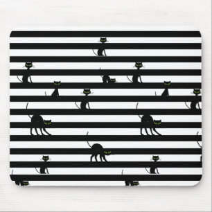 Black Cat & Stripes Color Mouse Pad