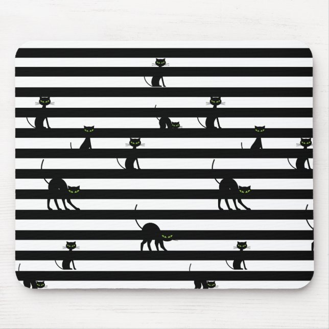 Black Cat & Stripes Color Mouse Pad (Front)