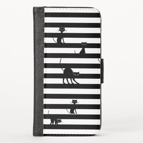 Black Cat  Stripes Cute Samsung  iPhone X Wallet Case
