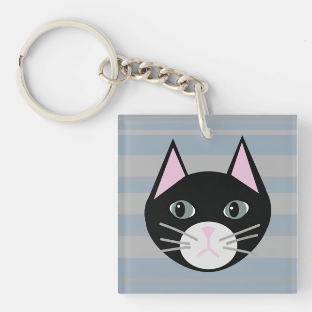 Black Cat, Stripes Keychain (Front)