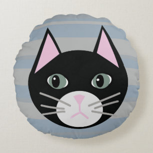 Black Cat, Stripes Round Pillow