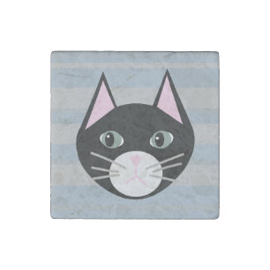 Black Cat, Stripes Stone Magnet