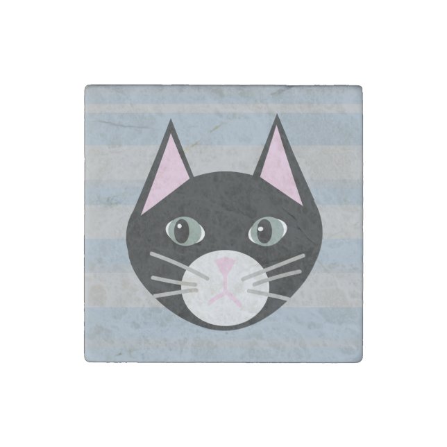 Black Cat, Stripes Stone Magnet (Front)