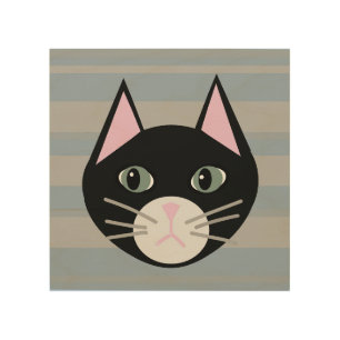 Black Cat, Stripes Wood Wall Art