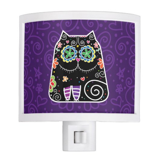 Black Cat Sugar Skull Night Light (Front)