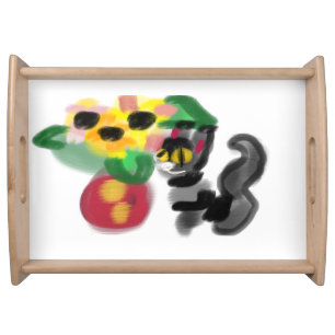 Black cat sunflowers serving tray