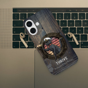 Black Cat Sunset: A Voyage to THRIVE iPhone 16 Case