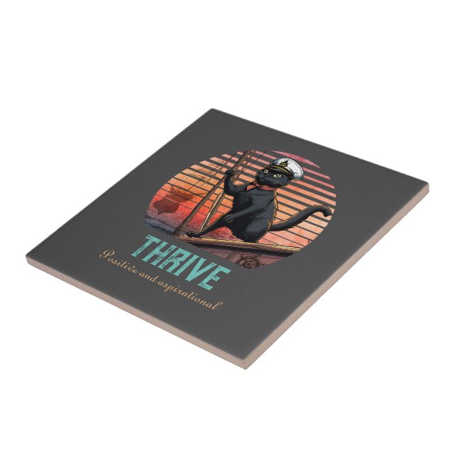 Black Cat Sunset: A Voyage to THRIVE Ceramic Tile (Side)