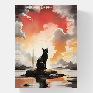 Black Cat Sunset Landscape Dramatic Scenic Artwork Paperweight