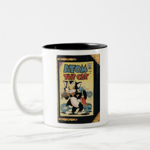 Black Cat - Superhero Cat Cartoon - Atom the Cat Two-Tone Coffee Mug