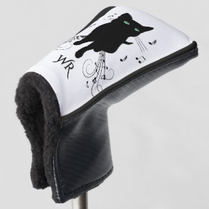 Black Cat Surrounded by Notes of Music Monogram Golf Head Cover