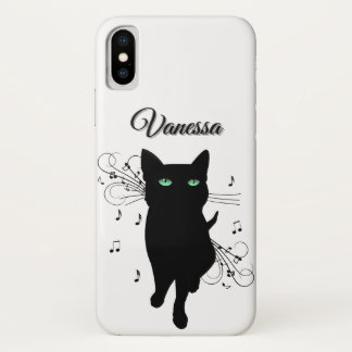 Black Cat Surrounded by Notes of Music Personal iPhone X Case