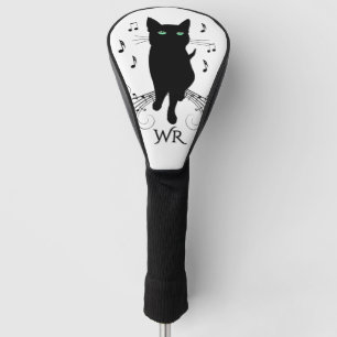 Black Cat Surrounded by Notes of Music Personal Golf Head Cover