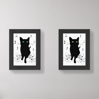 Black Cat Surrounded by Notes of Music Wall Art Sets