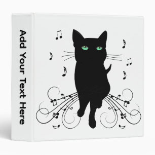 Black Cat Surrounded by Whispering Notes of Music 3 Ring Binder