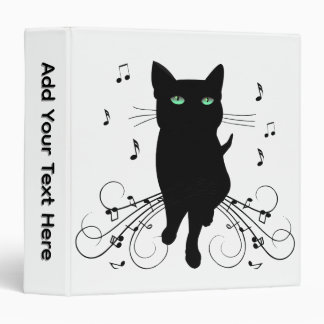 Black Cat Surrounded by Whispering Notes of Music 3 Ring Binder