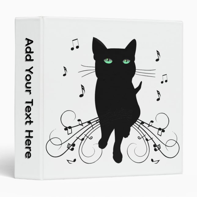 Black Cat Surrounded by Whispering Notes of Music 3 Ring Binder (Front/Spine)