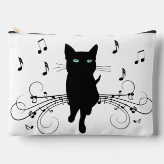Black Cat Surrounded by Whispering Notes of Music Accessory Pouch