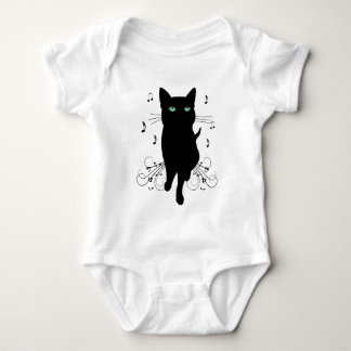 Black Cat Surrounded by Whispering Notes of Music Baby Bodysuit