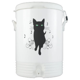 Black Cat Surrounded by Whispering Notes of Music Beverage Cooler